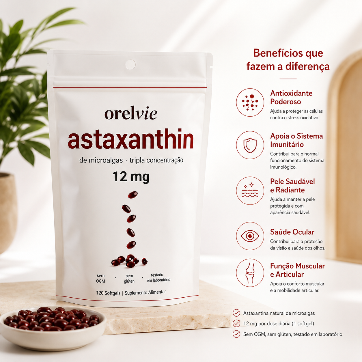Cápsulas de Astaxantina 12mg Softgels