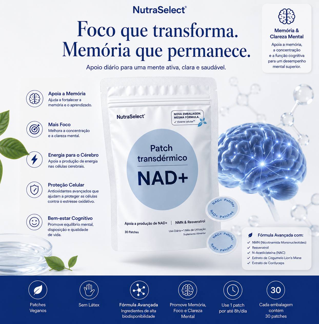 Patch Transdérmico NAD+ - Reparo Celular e Equilíbrio Metabólico